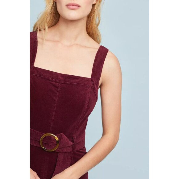 PILCRO Dark Purple Cotton Corduroy Belted Boot Leg Overalls Jumpsuit, Size 2 - Picture 4 of 14